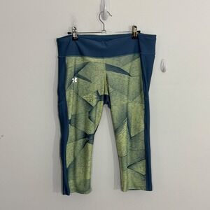 Under Armour Womens Leggings XL Blue HeatGear Capri Compression Running Active